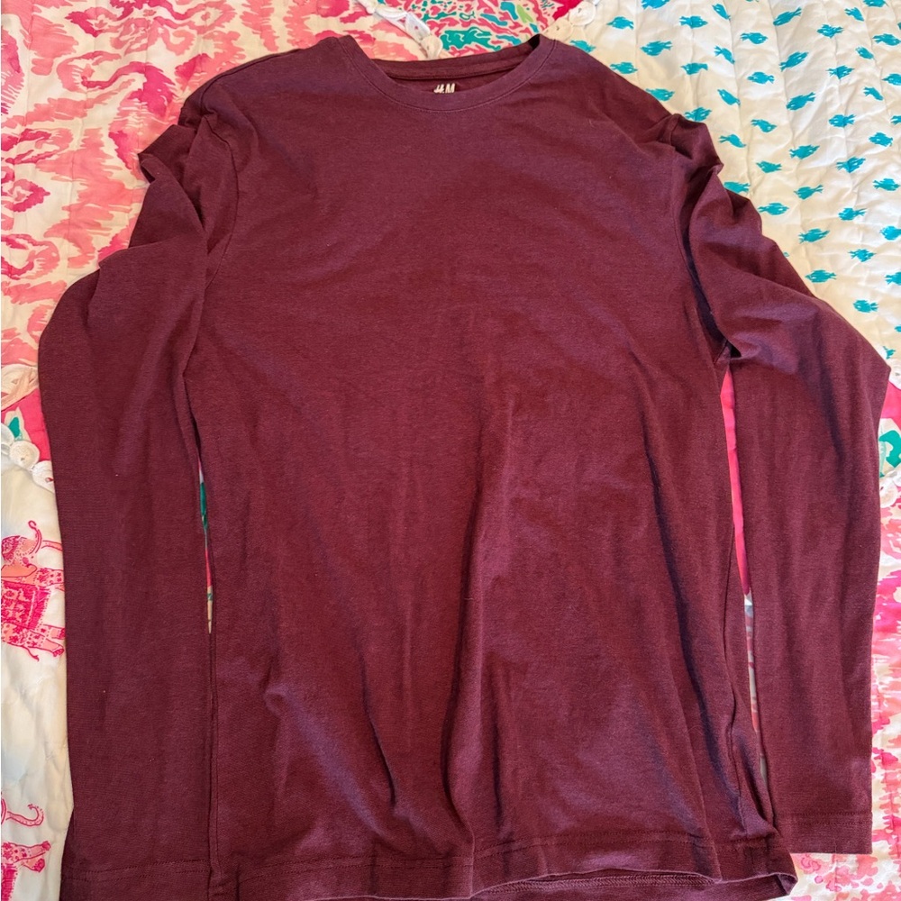 H&M Slim Fit Deep Burgundy Long Sleeve Tee